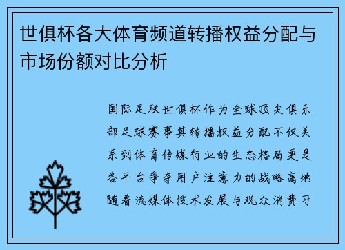 世俱杯各大体育频道转播权益分配与市场份额对比分析